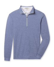 Crusher Quarter Zip in Moonlight featuring heathered blue fabric, a stand collar, contrast quarter-zip closure, and long sleeves.