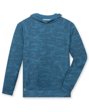 MacKenzie Hoodie in Petrol Camouflage Blue, front flat lay view