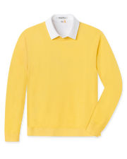 Men's Links Crewneck Sweater in Sunshine, flat lay front view featuring a solid yellow textured knit body with long sleeves and ribbed cuffs and hem