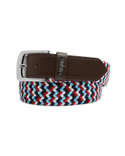 Washington Web Belt in Flag Red with braided red, white, and blue webbing, front view