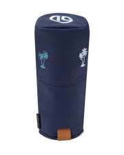 Front view of the Palm Beach Driver Headcover in navy blue featuring embroidered blue palm tree motifs and leather logo patch