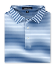Men’s Del Mar Stripe Polo in Lake Blue, folded front view