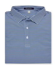 Del Mar Stripe Polo in new indigo, folded front view