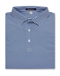 Del Mar Stripe Polo in new indigo, folded front view