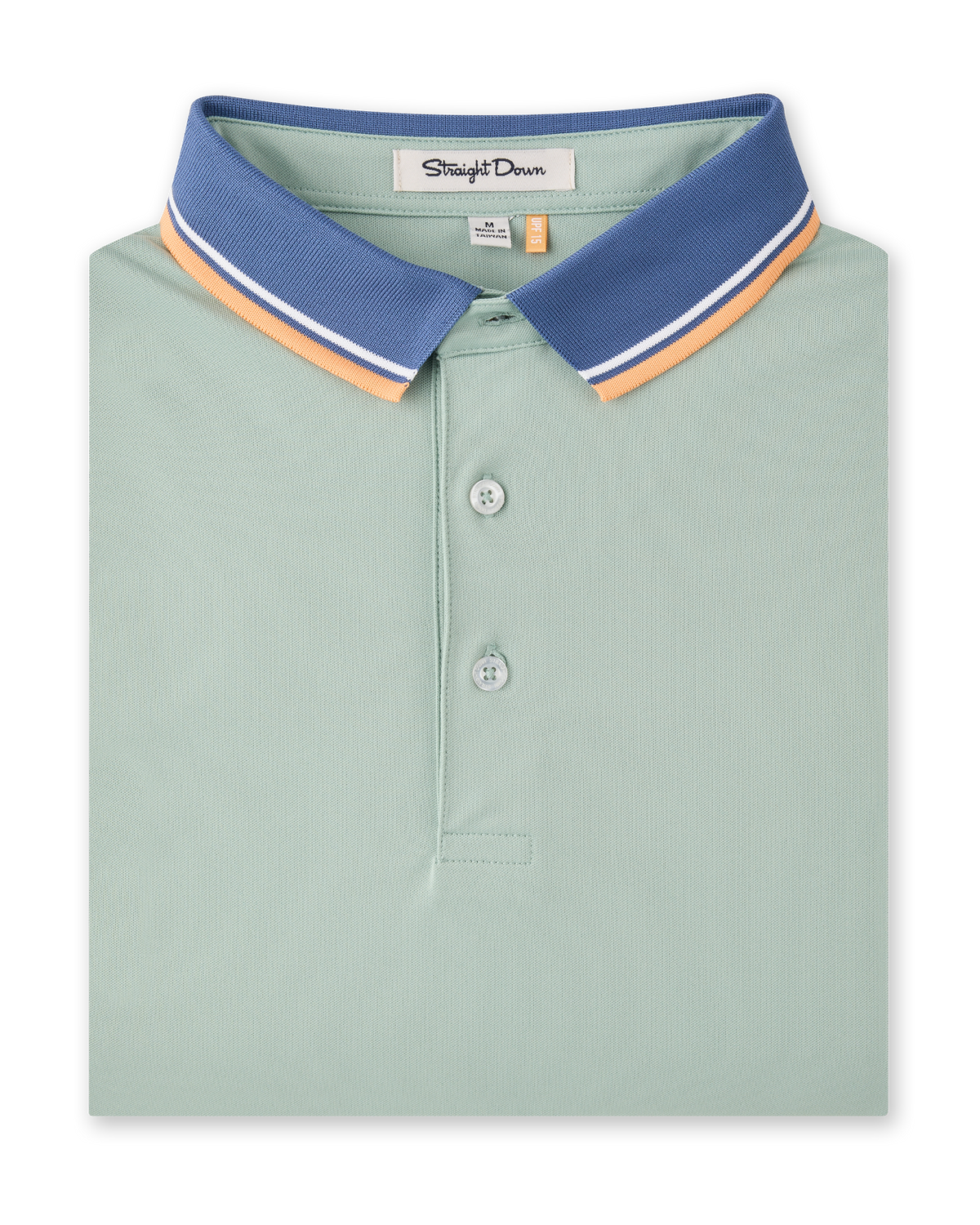 Chorro Polo in Herb featuring a blue contrast collar with white and orange stripe detailing.