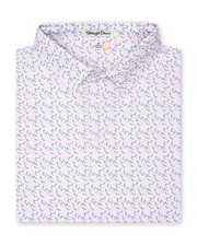 Folded Hot Shot Polo showing chili pepper print and structured collar detail