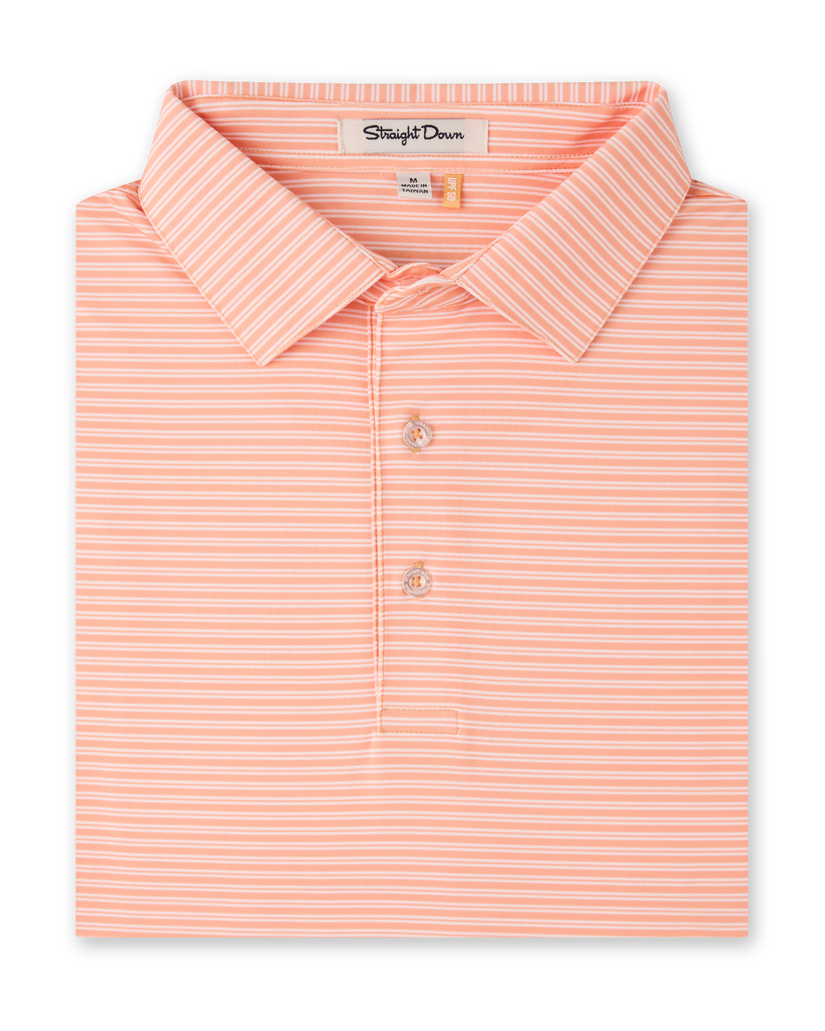 Campus Stripe Polo in Cantaloupe featuring fine white horizontal stripes, a structured collar, and two-button placket.