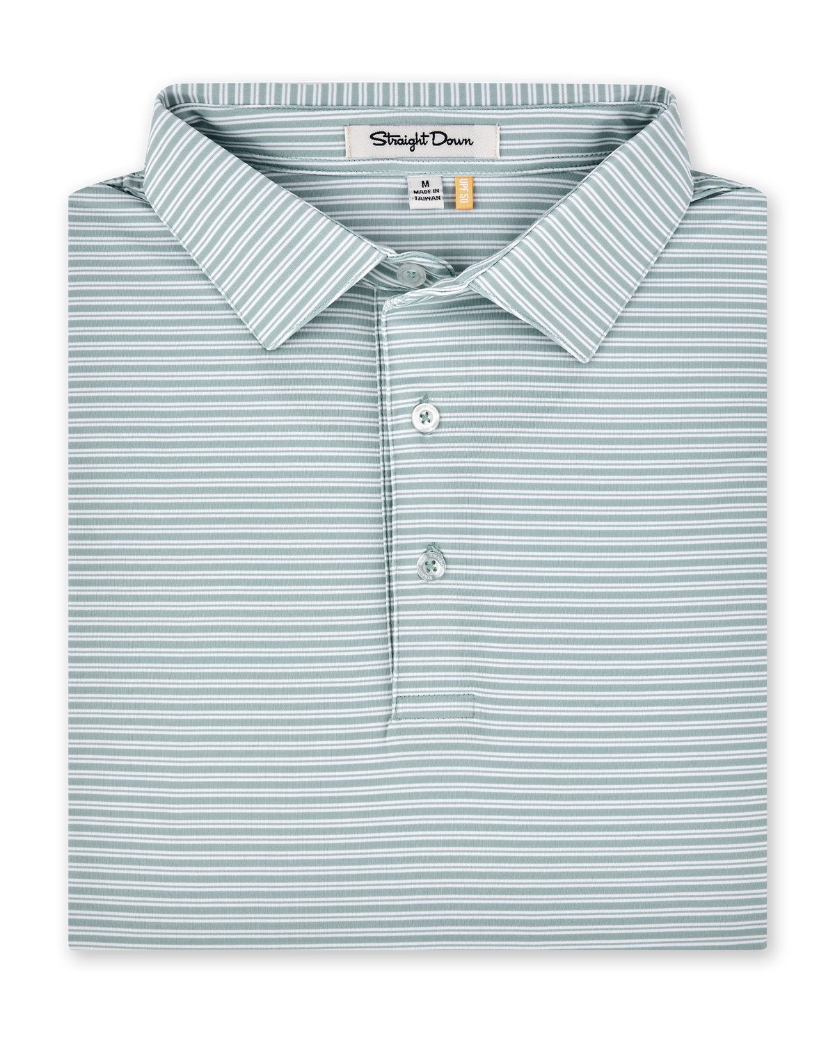 Campus Stripe Polo in Herb featuring fine white horizontal stripes, a structured collar, and two-button placket.