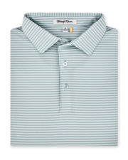 Campus Stripe Polo in Herb featuring fine white horizontal stripes, a structured collar, and two-button placket.