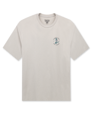 Men's Alligator Alley Tee in Light Grey, flat lay front view featuring a light grey short sleeve crewneck tee with the Straight Down Golf Company Est. 1989 alligator graphic on the left chest