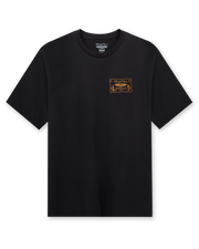 American Standard Tee in Black featuring a small gold western-inspired Straight Down graphic on the left chest.