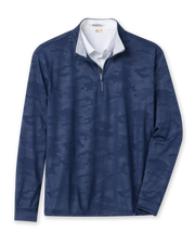 Sherman Quarter Zip in new indigo dark blue, front flat lay product view