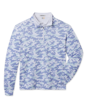 Arlington Quarter Zip in Blue Shade with an allover blue, mint and white camouflage print.