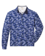 Arlington Quarter Zip in Tidal Blue featuring an all-over blue camo print, front flat lay view