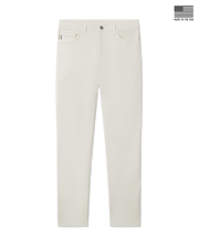 Men's Henderson 5 Pocket Pant in Stone, flat lay front view featuring a solid construction with five-pocket styling and a button waistband closure