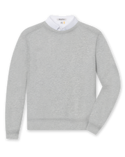 Men's Nathan 2.0 Crew in Light Grey Heather, flat lay front view featuring a heathered light grey long sleeve crewneck sweatshirt with ribbed cuffs and hem