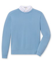 Men's Nathan 2.0 Crew in Petrol, flat lay front view featuring a solid blue long sleeve crewneck sweatshirt with ribbed cuffs and hem