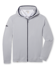 Condor Full Zip Hoodie in Silver with navy contrast zipper trim and full-zip front