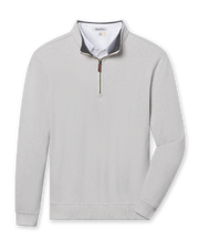 Men's Burnside 2.0 Quarter Zip in Heather, flat lay front view featuring a light grey heathered quarter-zip pullover with ribbed cuffs