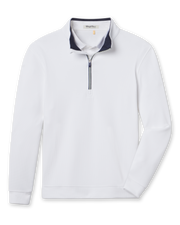 White Warren Quarter Zip featuring a subtle mini-grid texture, navy contrast collar lining, and quarter-zip closure.