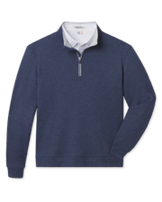 Front product view of the Huntington Quarter Zip in New Indigo, featuring a textured waffle knit, quarter-zip closure, and light contrast collar lining.