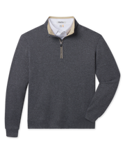 Black Huntington Quarter Zip featuring a textured waffle knit, contrast tan collar lining, and quarter-zip closure.
