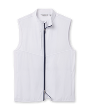 Zephyr Hybrid Vest in White, front product view with full-zip closure and contrast navy zipper trim