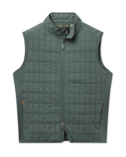 Big Horn Quilted Vest in Dark Forest featuring a full-zip front, stand collar, grid-quilted construction, and zippered side pockets.