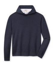 Crenshaw Reversible Sweater Hoodie in New Indigo, a reversible extra fine merino wool, front view