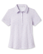 Women's Lanakai Polo in Cosmic with a white base and pastel Hawaiian block-inspired print