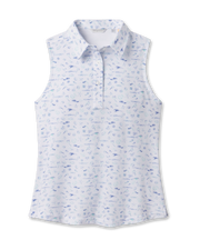 Paradise Lost Sleeveless Polo in Tidal with ocean-inspired print, front view