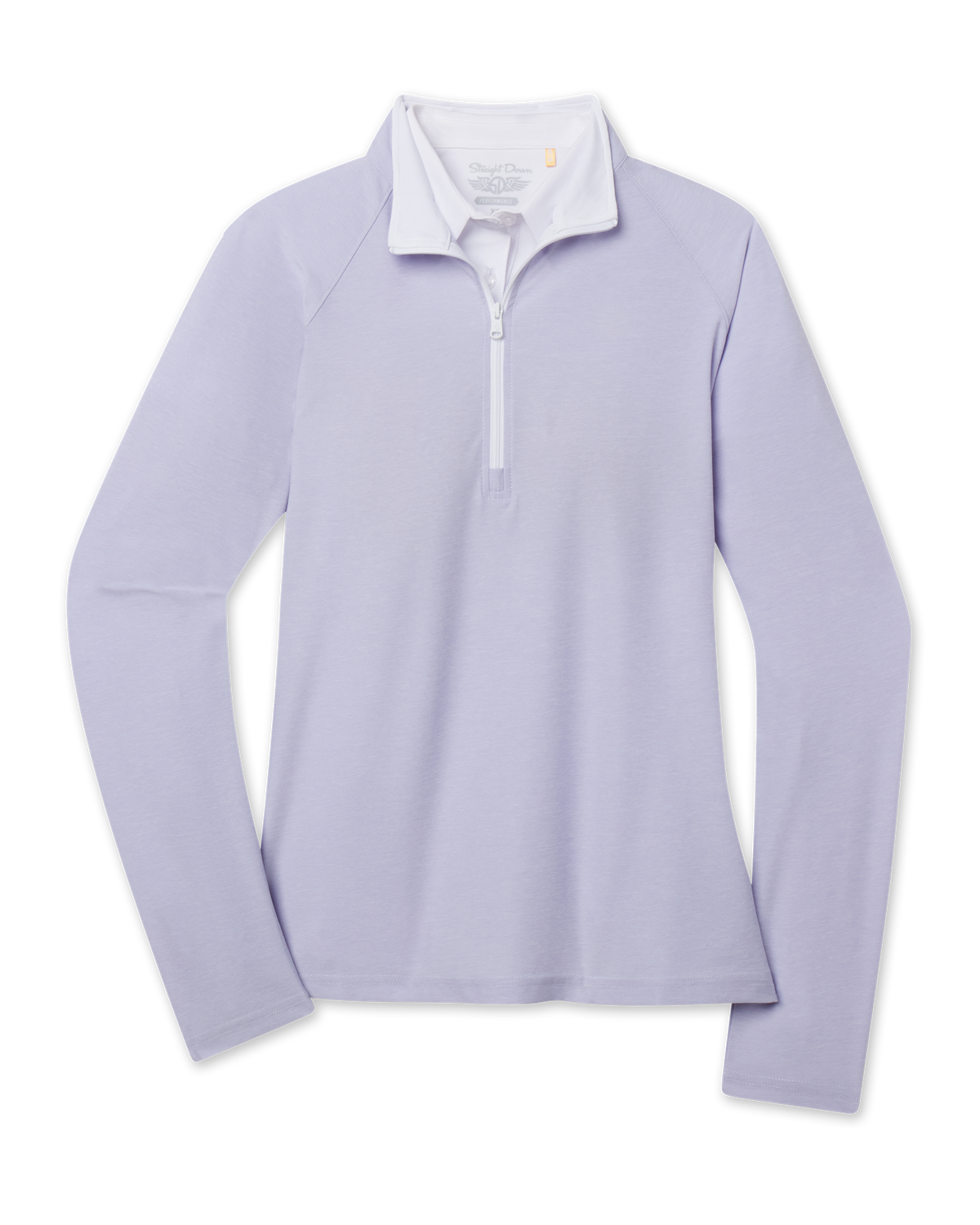 Clara Quarter Zip in Cosmic Blue featuring a pale blue hue, long raglan sleeves, and contrast white quarter-zip placket
