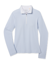 Mylite Quarter Zip in Lake blue with textured stretch fabric, front view