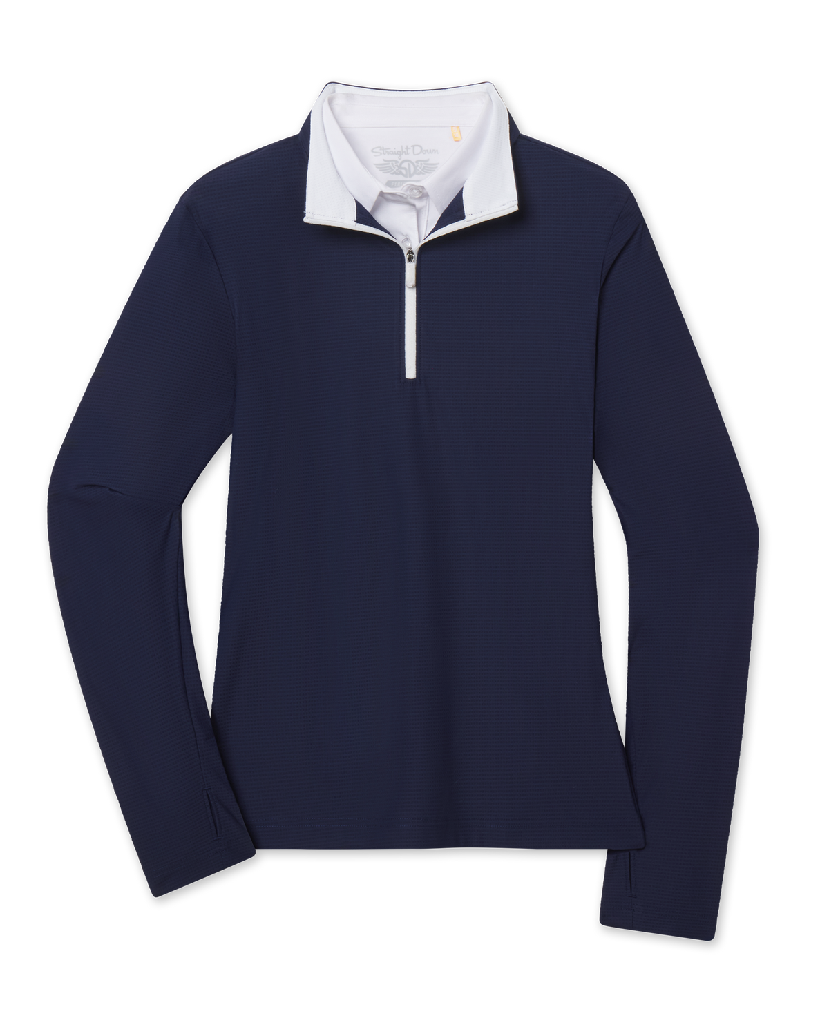 Mylite Quarter Zip in New Indigo with textured performance fabric, front view