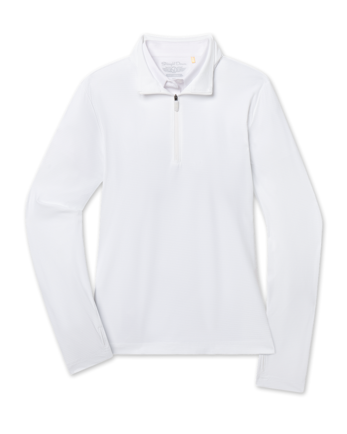 Mylite Quarter Zip in White with textured performance fabric, front view