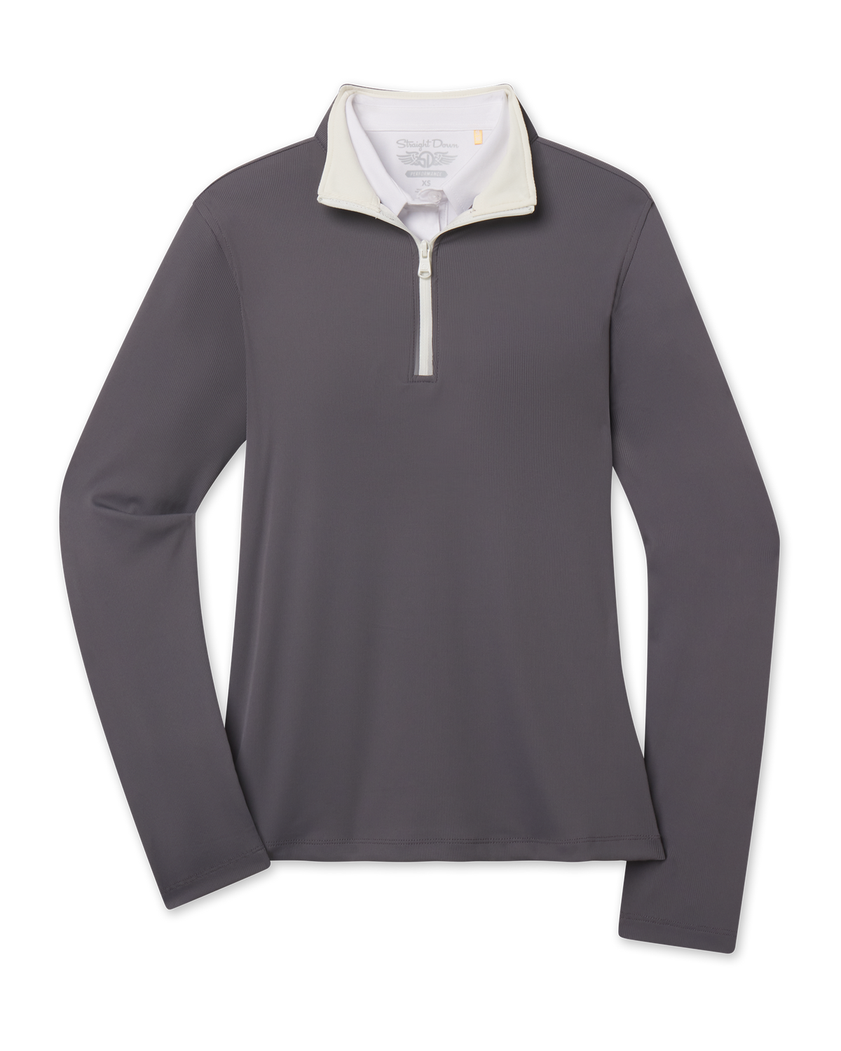 Front product view of the Skyler Quarter Zip in Nightshade, featuring a dark gray ribbed texture with a contrasting cream collar and quarter-zip placket.
