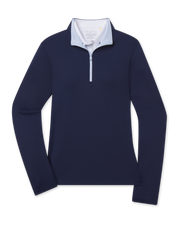 Skyler Quarter Zip in New Indigo with contrast collar and zipper, front view