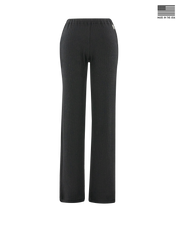 Women's Misty Pant in Black, front view featuring solid black waffle knit fabric, elastic waistband, wide leg silhouette, and Straight Down logo patch on the hip