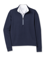 Opal Half Zip in Indigo blue with textured waffle-knit fabric and quarter-zip collar