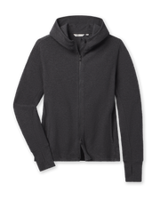 A dark charcoal gray zip-up hoodie with a high collar and long sleeves.