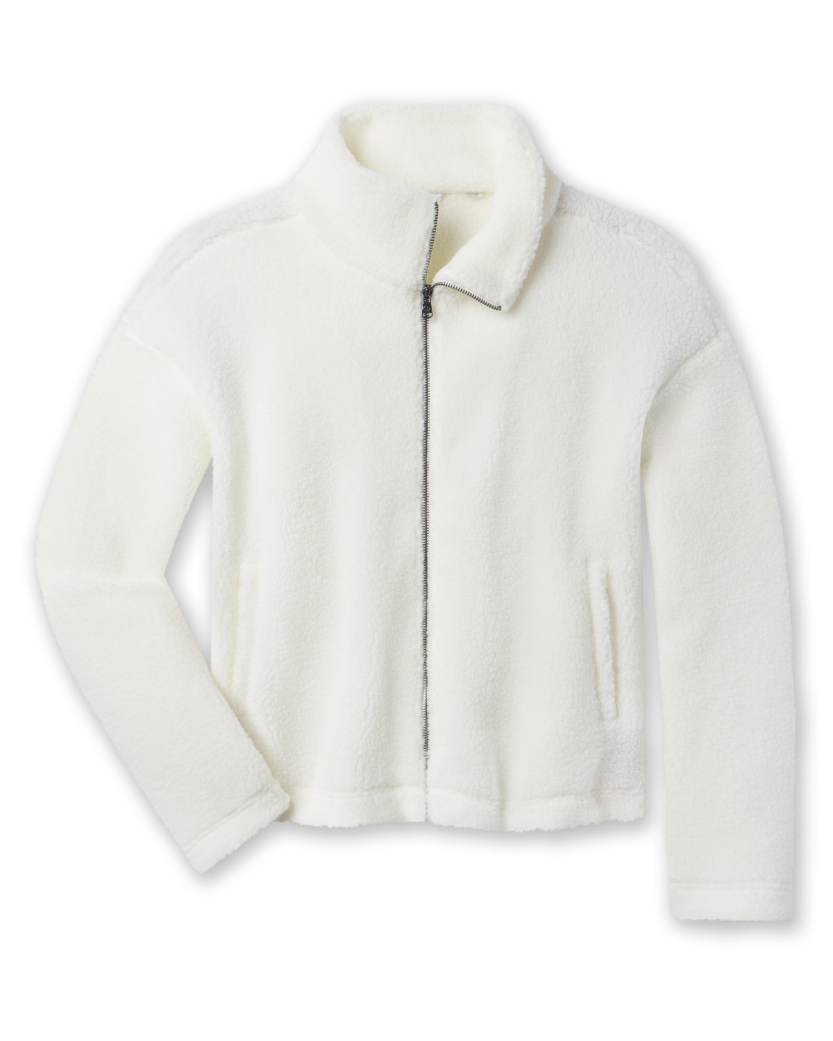 Kemble Fleece Jacket in Coconut featuring plush high-pile fleece, full-zip front, and side pockets