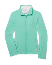 New Swing Jacket in Cascade green with textured ottoman knit fabric, front view