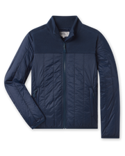 Straight Down Taylor Jacket in New Indigo featuring lightweight quilted insulation and fleece upper panel
