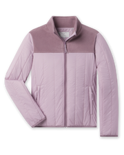 Taylor Jacket in Pink Dawn featuring lightweight quilted insulation, soft fleece yoke, full-zip front, and zip pockets