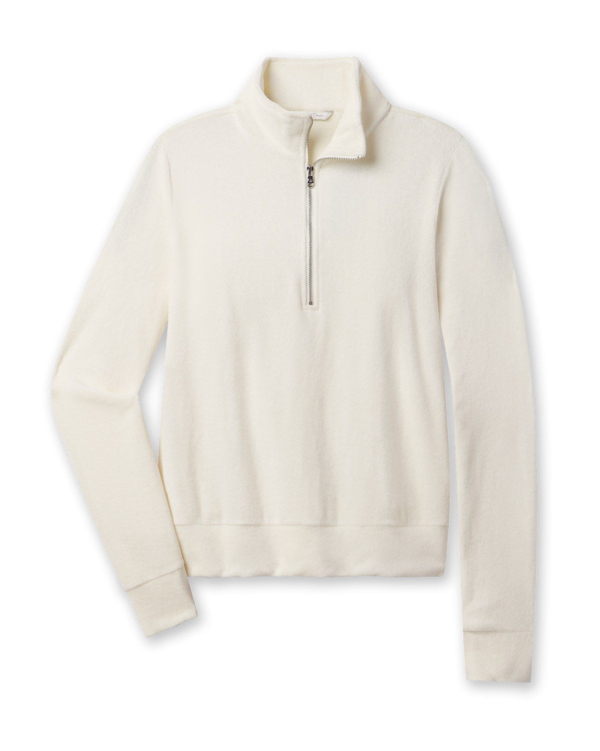 Women's Collette Quarter Zip in Coconut featuring soft terry cloth fabric, front flay lay view