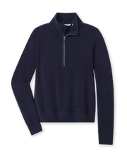 Collette Quarter Zip in New Indigo with soft brushed fabric, front view