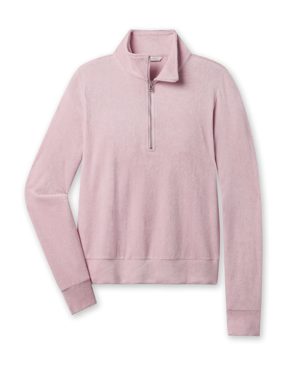 Straight Down Collette Quarter Zip in Pink Dawn featuring soft terry cloth fabric, front flat lay view