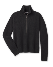 Women’s Devon Half Zip Sweater in Charcoal featuring a textured rib knit, high collar, and silver half-zip closure.