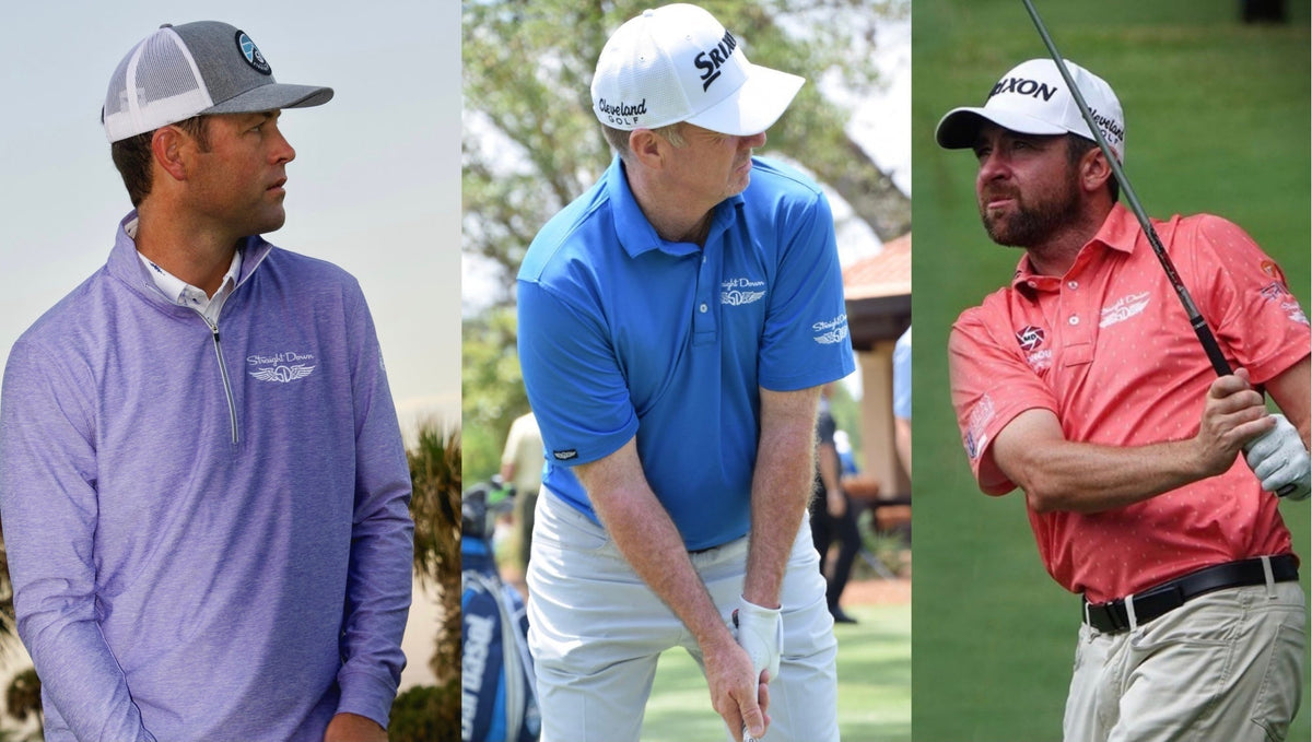 Robert Streb, Rod Pampling, and Jimmy Gunn all wearing Straight Down tops