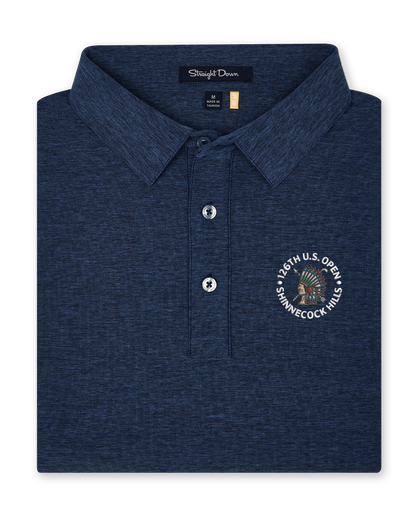 Dodge Polo in Navy, folded front product view with 126th U.S. Open Shinnecock Hills logo
